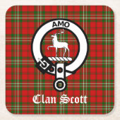 Clan Scott Crest Badge en Tartan Kartonnen Onderzetters (Voorkant)