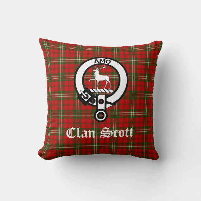 Clan Scott Crest Badge en Tartan Kussen (Voorkant)
