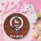 Clan Scott Crest Badge en Tartan Papieren Bordje (Feest)