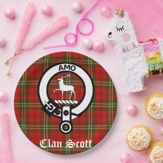 Clan Scott Crest Badge en Tartan Papieren Bordje (Feest)