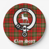 Clan Scott Crest Badge en Tartan Papieren Bordje (Voorkant)