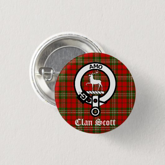 Clan Scott Crest Badge en Tartan Ronde Button 3,2 Cm (Voorkant /achterkant)
