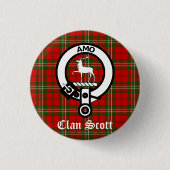 Clan Scott Crest Badge en Tartan Ronde Button 3,2 Cm (Voorkant)
