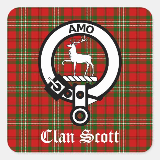 Clan Scott Crest Badge en Tartan Vierkante Sticker (Voorkant)