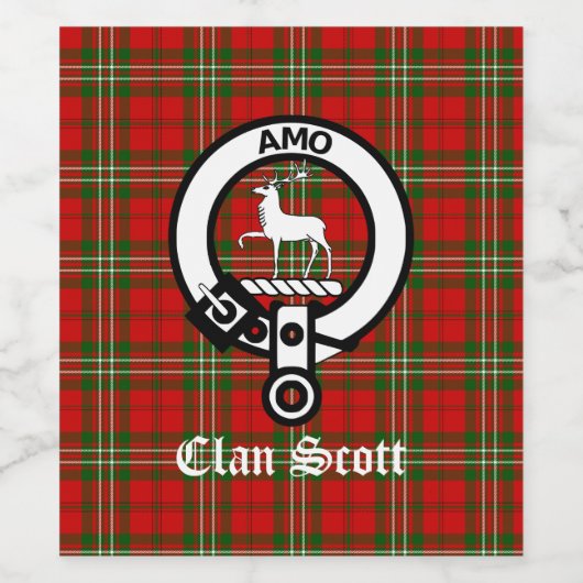 Clan Scott Crest Badge en Tartan Wijn Etiket (Enkel label)