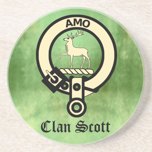 Clan Scott Crest Badge Zandsteen Onderzetter (Voorkant)
