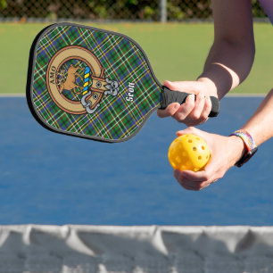 Clan Scott Crest boven groene tartan sleutelhanger Pickleball Paddle