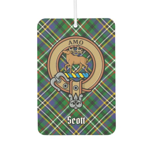 Clan Scott Crest over Green Tartan Air Freshener Luchtverfrisser (Voorkant)