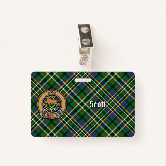 Clan Scott Crest over Green Tartan Badge (Voorkant met clip)