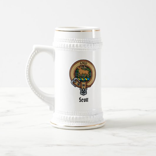 Clan Scott Crest over Green Tartan Beer Stein Bierpul (Links)