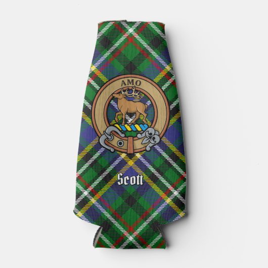 Clan Scott Crest over Green Tartan Bottle Cooler (Voorkant)