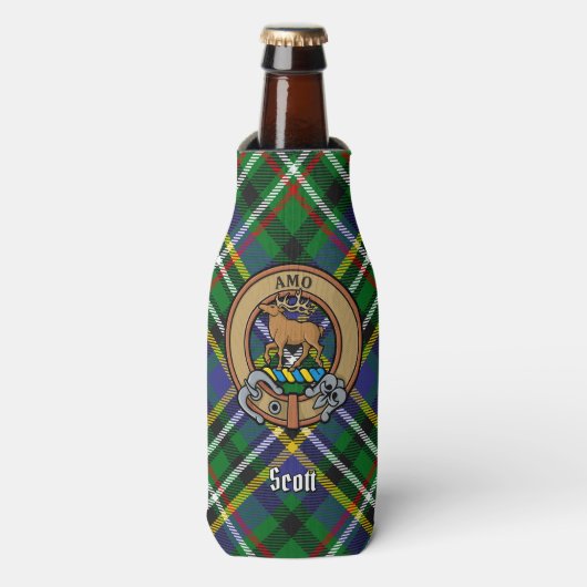 Clan Scott Crest over Green Tartan Bottle Cooler (Fles Voorkant)
