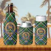 Clan Scott Crest over Green Tartan Bottle Cooler