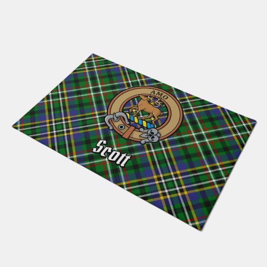 Clan Scott Crest over Green Tartan Deurmat (Schuin)