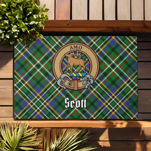 Clan Scott Crest over Green Tartan Deurmat