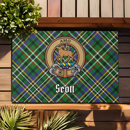 Clan Scott Crest over Green Tartan Deurmat