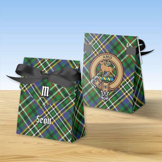 Clan Scott Crest over Green Tartan Favor Box Bedankdoosjes