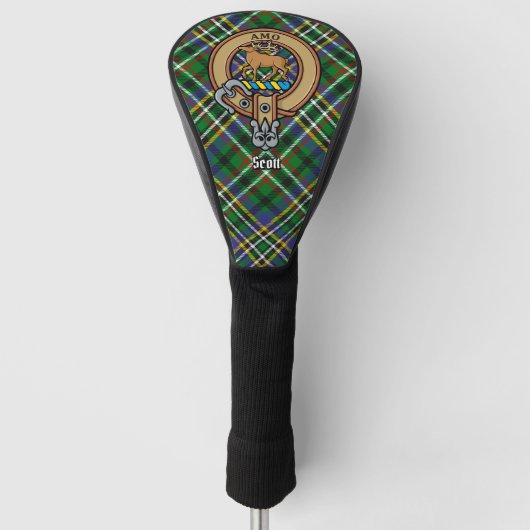 Clan Scott Crest over Green Tartan Golf Head Hoesj Golfheadcover (Voorkant)