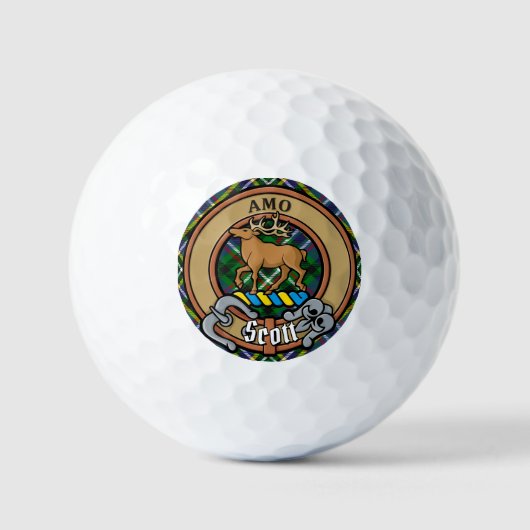 Clan Scott Crest over Green Tartan Golfballen (Voorkant)