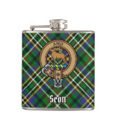 Clan Scott Crest over Green Tartan Heupfles (Voorkant)
