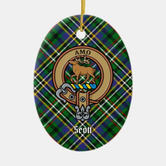 Clan Scott Crest over Green Tartan Keramisch Ornament (Voorkant)