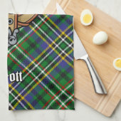 Clan Scott Crest over Green Tartan Kitchen Towel Theedoek (Quarter Fold)
