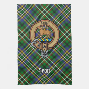 Clan Scott Crest over Green Tartan Kitchen Towel Theedoek