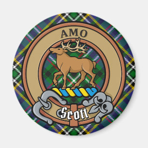 Clan Scott Crest over Green Tartan Magneet