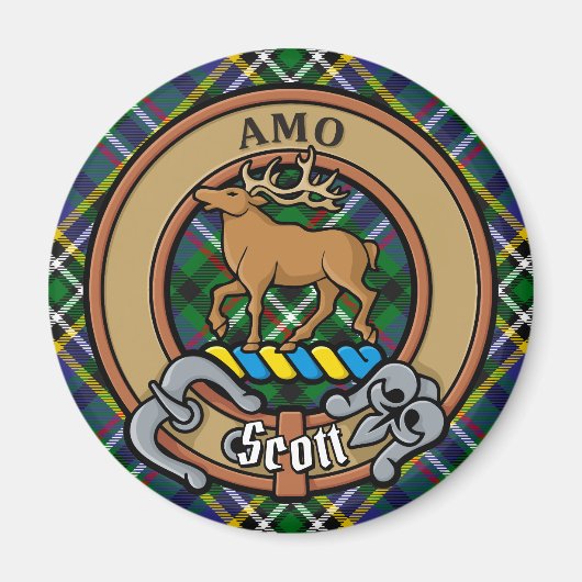 Clan Scott Crest over Green Tartan Magneet (Voorkant)