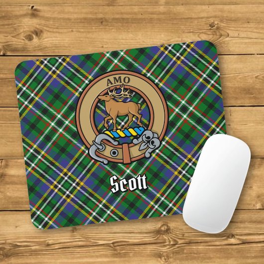 Clan Scott Crest over Green Tartan Muismat