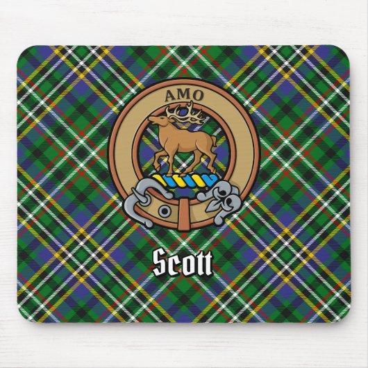 Clan Scott Crest over Green Tartan Muismat (Voorkant)
