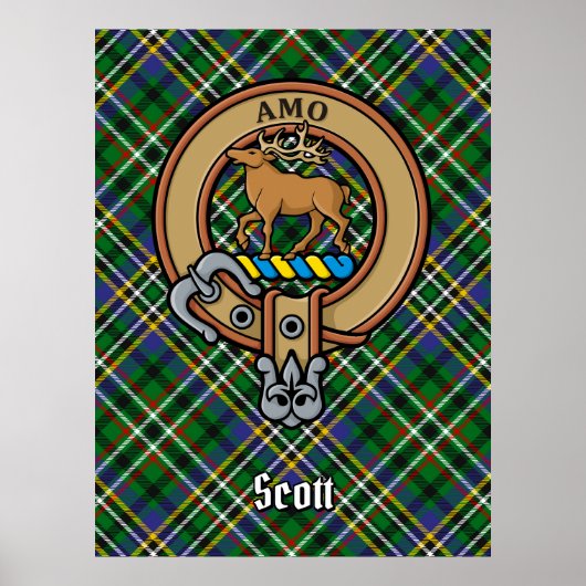 Clan Scott Crest over Green Tartan Poster (Voorkant)