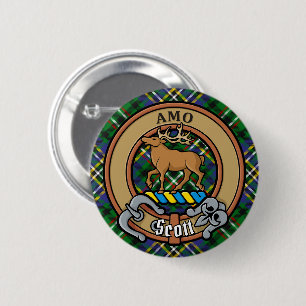 Clan Scott Crest over Green Tartan Ronde Button 5,7 Cm