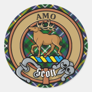 Clan Scott Crest over Green Tartan Ronde Sticker
