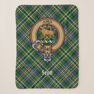Clan Scott Crest over Green Tartan Sherpa Deken