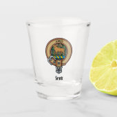 Clan Scott Crest over Green Tartan Shot Glass Shot Glas (Voorkant)