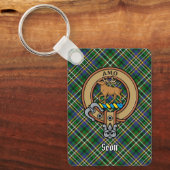 Clan Scott Crest over Green Tartan Sleutelhanger (Voorkant)