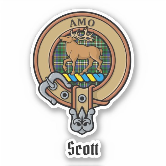 Clan Scott Crest over Green Tartan Sticker (Voorkant)