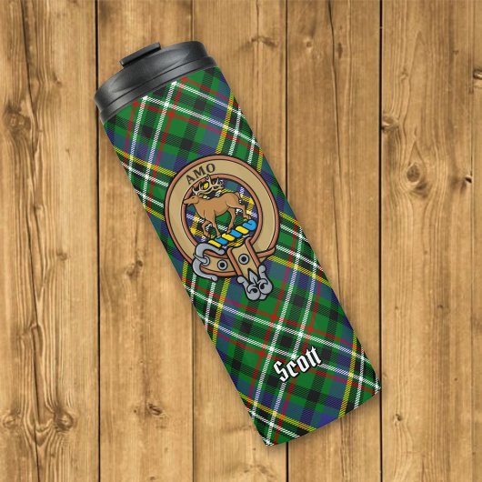 Clan Scott Crest over Green Tartan Thermosbeker