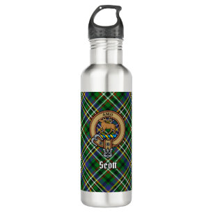 Clan Scott Crest over Green Tartan Waterfles
