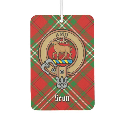 Clan Scott Crest over Red Tartan Air Freshener Luchtverfrisser (Voorkant)