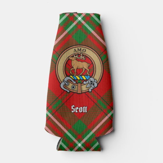 Clan Scott Crest over Red Tartan Bottle Cooler (Voorkant)