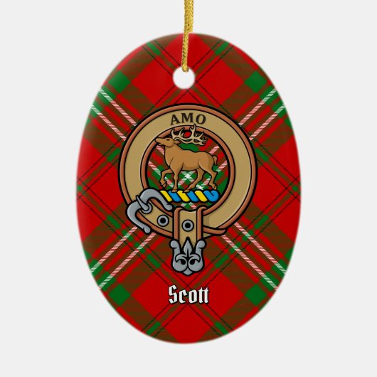 Clan Scott Crest over Red Tartan Ceramic Ornament (Voorkant)