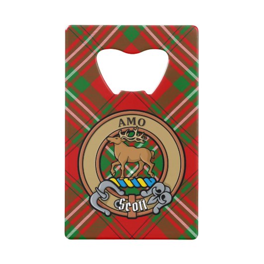 Clan Scott Crest over Red Tartan Creditkaart Flessenopener (Voorkant)