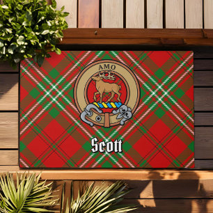 Clan Scott Crest over Red Tartan Deurmat
