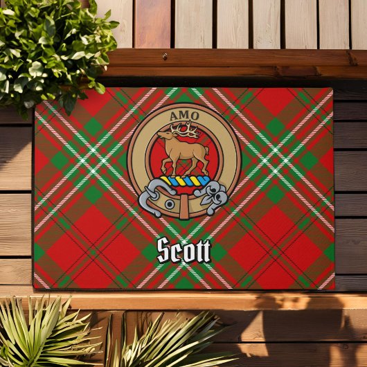 Clan Scott Crest over Red Tartan Deurmat