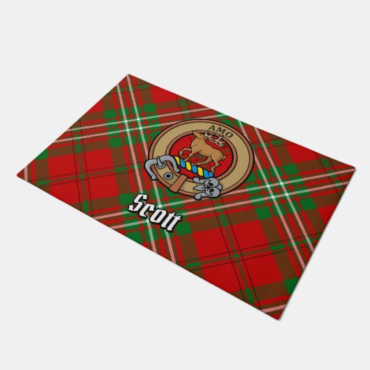 Clan Scott Crest over Red Tartan Deurmat (Schuin)
