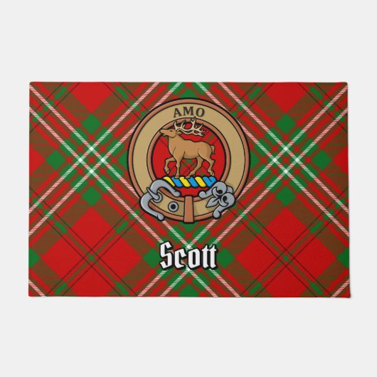 Clan Scott Crest over Red Tartan Deurmat (Voorkant)