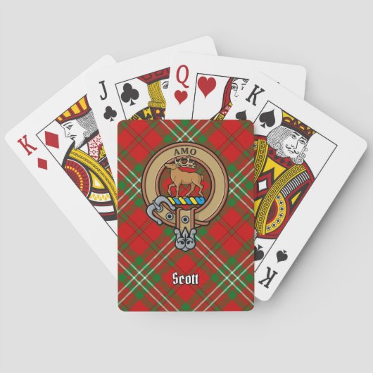 Clan Scott Crest over Red Tartan die kaarten speel (Achterkant)