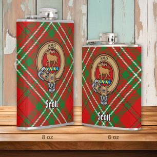 Clan Scott Crest over Red Tartan Heupfles